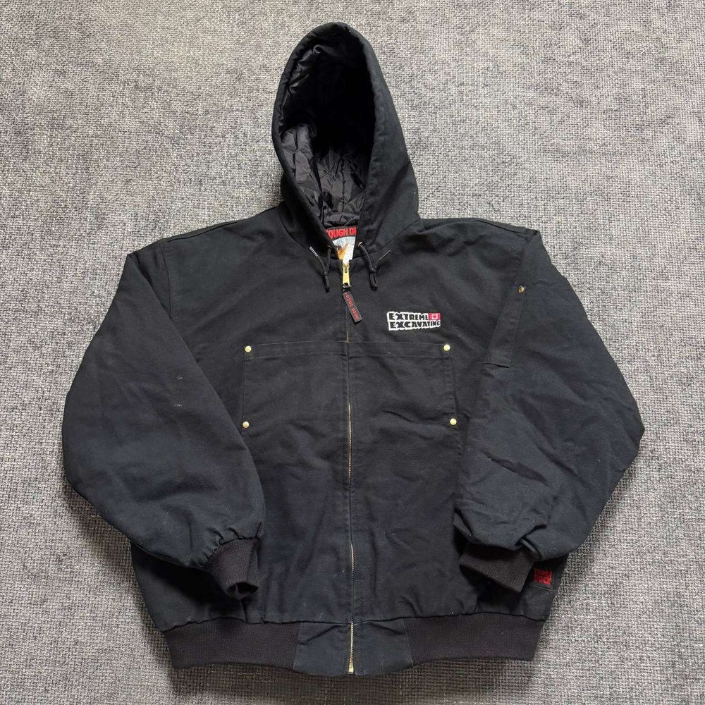 Tough Duck Hooded Work Jacket Mens XL Black Canvas Quilted Insulated Bomber